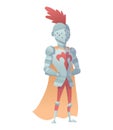 Medieval Knight In Full Armor Flat Illustration. The comic caricature. Funny Cartoon Knight.