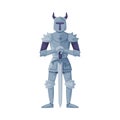 Medieval knight in full armour and horned helmet standing with sword vector illustration Royalty Free Stock Photo