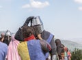 Medieval knight Getting ready for battle Medieval reenactment with costumed and medieval armor Royalty Free Stock Photo