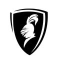 Medieval knight guard profile head and heraldic shield black vector design Royalty Free Stock Photo