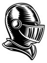 Medieval Knight Head Helmet Vintage Woodcut Style