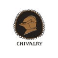 Medieval knight helmet and lettering. Chivalry concept