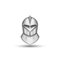 Medieval knight helmet realistic front view isolated on white background, vintage combat metal armor head protection, clip art 3d