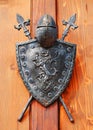 Medieval knight helmet and shield Royalty Free Stock Photo