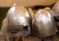 Medieval knight helmets. Royalty Free Stock Photo