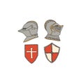 Medieval knight helmets and shields. Chivalry concept Royalty Free Stock Photo