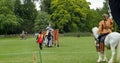 A medieval knight and horse in armour and costume ready for jousting