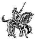 Medieval Knight on Horse Vintage Woodblock Engraving Royalty Free Stock Photo