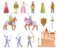 Medieval knight icon set, vector flat illustration Royalty Free Stock Photo