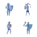 Medieval knight icons set cartoon vector. Medieval hero in armor
