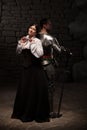 Medieval knight and lady posing Royalty Free Stock Photo