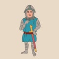 Medieval knight in mail character vector cartoon