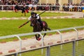 Marche, Ascoli Piceno, Reenactment, Giostra della Quintana: a knight during a medieval exhibition Royalty Free Stock Photo