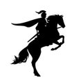 Knight riding rearing up horse black vector silhouette