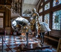 Knight and horse in shining armour. Royalty Free Stock Photo