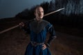 Medieval knight with spear in armor as style Game of Thrones in