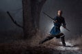 Medieval knight with spear in armor as style Game of Thrones in