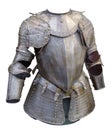 Medieval knight suit of armor protection isolated on white background with clipping path. Ancient steel metal armour Royalty Free Stock Photo