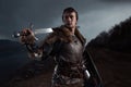 Medieval knight with sword in armor as style Game of Thrones in