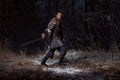 Medieval knight with sword in armor as style Game of Thrones in