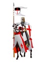 Medieval knight, templar, on a horse. Vector Royalty Free Stock Photo