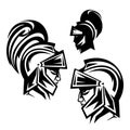 Medieval knight wearing helmet black and white profile head outline Royalty Free Stock Photo