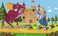 Medieval knights fighting with ancient dragon Royalty Free Stock Photo