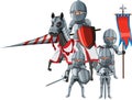 Medieval knights group on white background Royalty Free Stock Photo