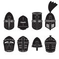 Medieval knights helmet vector set. Helmet icons. Vector.