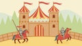 Medieval Knights on Horseback Approaching a Grand Castle, vector design Generative AI Royalty Free Stock Photo