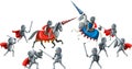 Medieval knights jousting tournament on white background Royalty Free Stock Photo