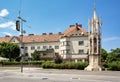 Medieval kolumn at front of the old residential house. Vienna, Austria Royalty Free Stock Photo