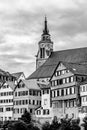 Medieval late gothic St. George`s Collegiate Church Stiftskirche and old buildings cityscape in the old town of TÃÂ¼bingen, Bade Royalty Free Stock Photo