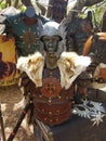 male medieval leather viking armor with helmet and pelts