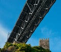 Medieval lookout tower at Muralha Fernandina Castle with Dom Luiz I Bridge in Porto, Portugal, Europe Royalty Free Stock Photo