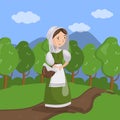 Medieval maid on summer landscape background vector Illustration