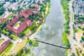 Medieval Malbork Marienburg Castle in Poland, main fortress of the Teutonic Knights at the Nogat river. Aerial view in fall in