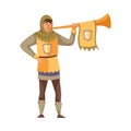 Medieval Man Herald or Messenger with Trumpet Vector Illustration Royalty Free Stock Photo