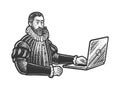 medieval man nobleman with laptop sketch vector