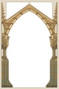 Medieval manuscript style rectangular frame. Gothic style pointed arch formed with flying buttresses. Royalty Free Stock Photo