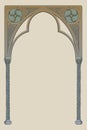 Medieval manuscript style rectangular frame. Gothic style pointed arch.