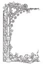 Medieval manuscript style rectangular frame. Gothic style pointed arch braided with a rose garlands. Vertical