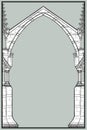 Medieval manuscript style rectangular frame. Gothic style pointed arch formed with flying buttresses. Royalty Free Stock Photo