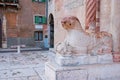 The medieval marble griffin at the entrance to Verona Cathedral, Piazza Duomo, Italy Royalty Free Stock Photo