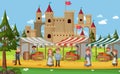 Medieval market scene with villagers