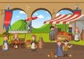 Medieval market scene with villagers