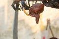 Medieval Mask and Objects Hanged in a Stall during a Medieval Ma Royalty Free Stock Photo