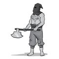 Medieval masked henchman with big shiny axe