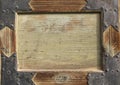 Medieval metal frame over old wooden background. Empty space for your text Royalty Free Stock Photo