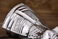 Medieval metal glove, detail of part of ancient armor Royalty Free Stock Photo